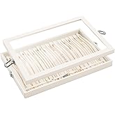 Lolalet Jewelry Organizer Tray with Lid, 18 Hooks Velvet Necklace Organizer Holder Storage Box for Drawer -Beige