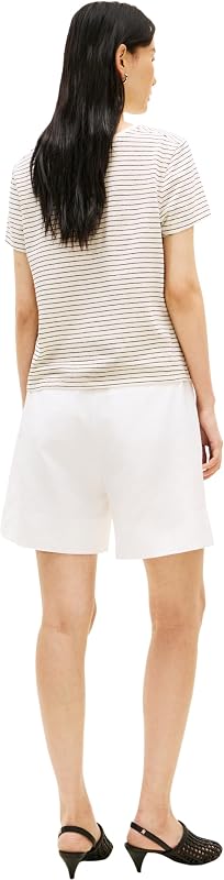 Damen T-Shirt Kurzarm Linen Scoop mit Rundhalsausschnitt, Weiß (Small BRT STP Calico/Black), L