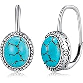Genuine Turquoise Earrings 925 Sterling Silver Vintage 10-11mm Green Turquoise Leverback Earrings Gifts for Women