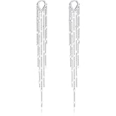 Hius Beaded Chain Long Tassel Earrings Gold Plated Dangle Drop Earrings Fringe Statement Earrings for Women Jewelry for Prom Bridal