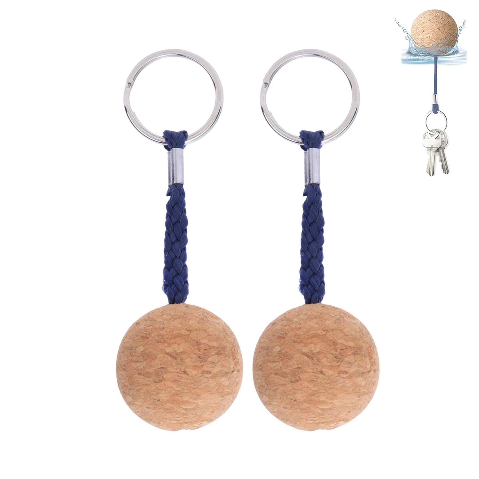 BIKING 2Pcs Floating Cork Keyring, 3.5cm (1.4inch) Diameter Cork Ball, Blue Rope, Unisex-Adults, Water Sports Accessories