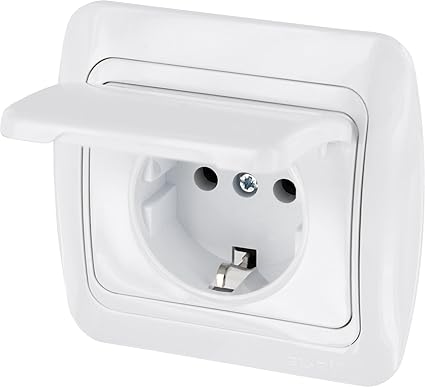 UP Steckdose mit Deckel - All-in-One - Rahmen + Unterputz-Einsatz + Abdeckung (Serie T1 alpinweiß)