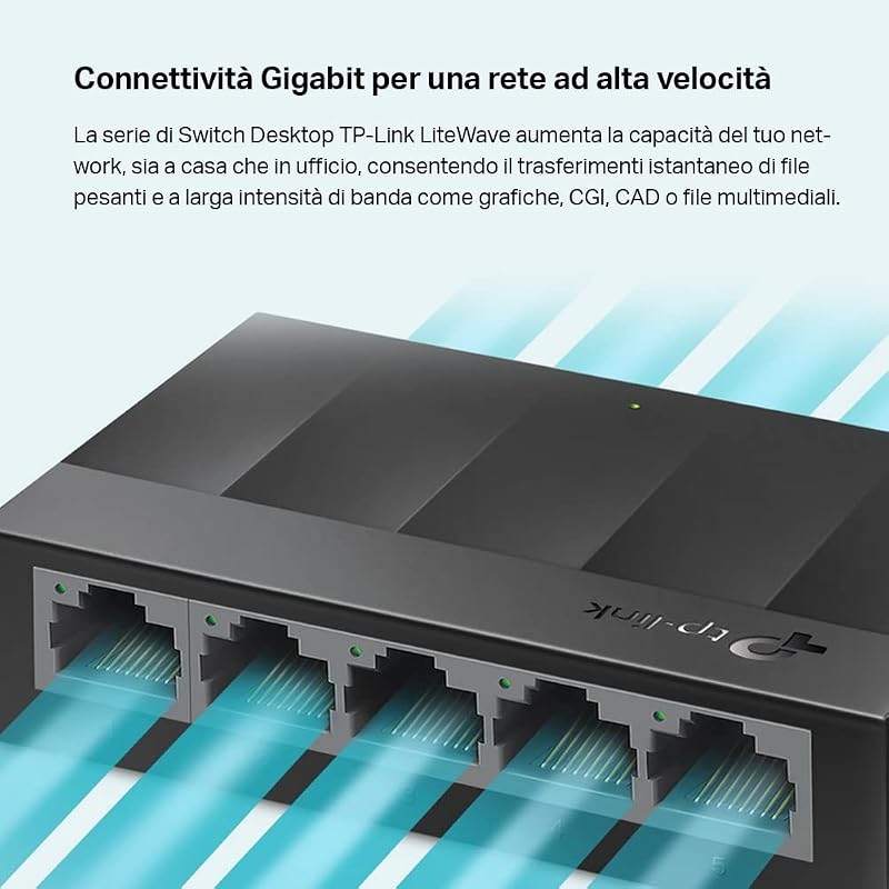 LS1005G Switch 5 Porte Gigabit, Funzionamento Silenzioso