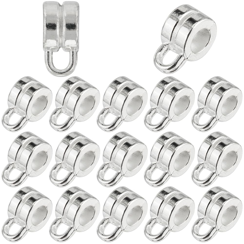 SOFPLATE 240Pcs Silver Bail Beads Bail Bead Charm Alloy Antique Silver Tibetan Links Spacer European Tube Beading with Loop for jewellery Making Assort Bracelets Necklaces DIY Supplies Crafts Findings