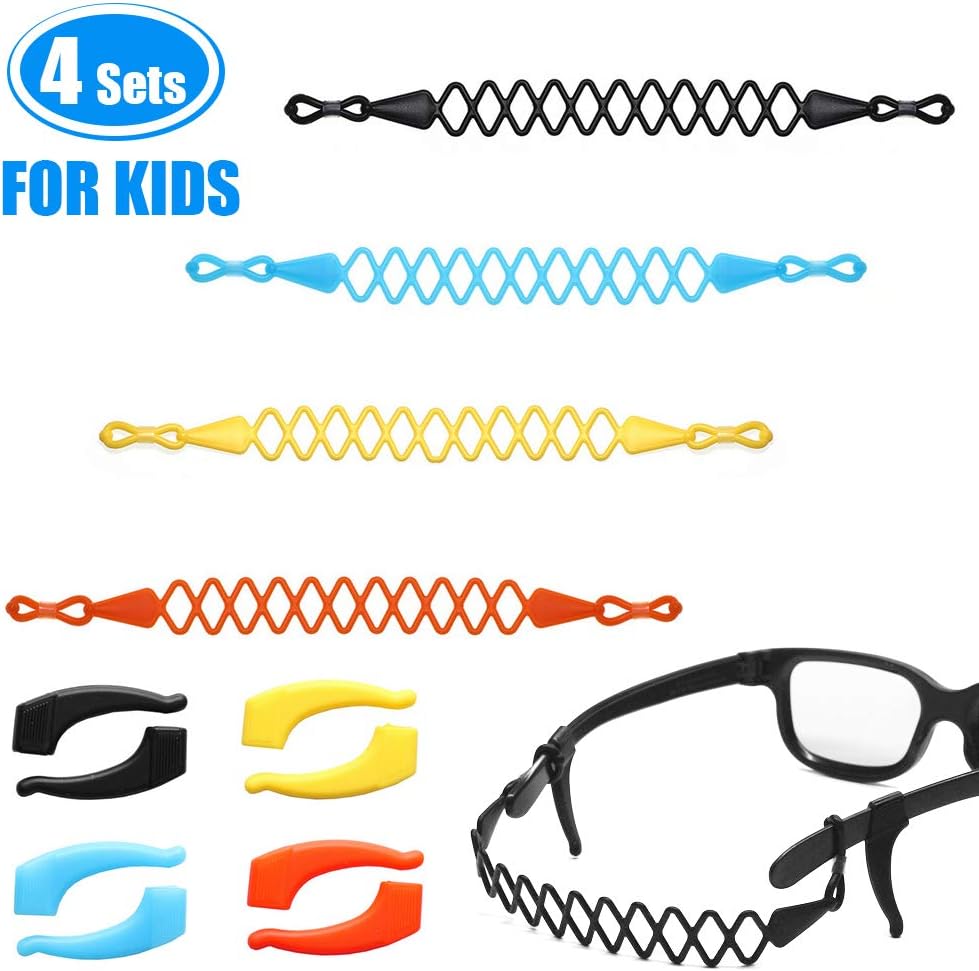4 Packs Glasses Straps for Kids Safety Non Tail Elastic Eyewear Glasses
