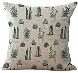 Crazy Cart Cotton Linen Square Decorative Throw Pillow Cover Cactus Painting Home Decorative Pillowcase Cushion Cover 18*18 inch