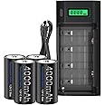 Premium Rechargeable C Battery with Charger, 4 Pack High Capacity 4000mAh 1.2v NiMH C Size Batteries with Universal Battery C