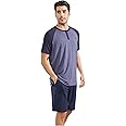 DAVID ARCHY Mens Pajamas Set Cooling Summer Sleepwear Rayon Made from Bamboo Pjs Short Sleeve Henry Neck Loungewear