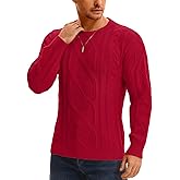 EHSUYAB Men Fashion Cable Knit Fisherman Sweater, Crewneck Long Sleeve Solid Pullover Top, Vintage Fall Winter Casual Outfits