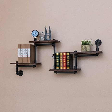 Amazon 産業ヴィンテージdiyパイプ棚 4層クラフトラック 収納棚 水メーター 木製プランクは 棚素朴な 鉄水パイプをフローティング 壁がレトロをマウント オープンシェルフ ラック オンライン通販