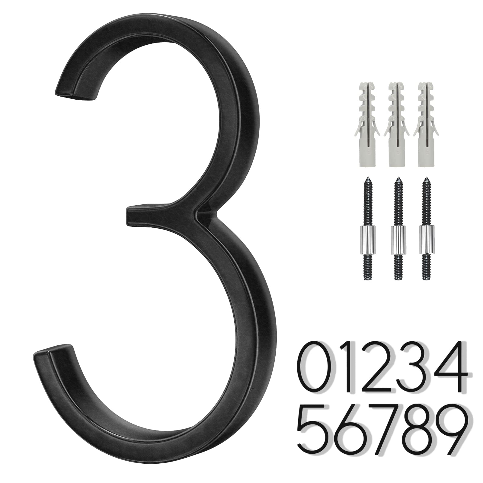 Photo 1 of *ONLY #3* 6 Inch Stainless Steel Floating House Number, Metal Modern House Numbers, for Outdoor Mailbox Yard Home Wall DoorGarage Gate with Nail Kit, Coated Black, 911 Visibility Signage