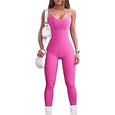 YIOIOIO Women Workout Seamless Jumpsuit Yoga Ribbed Bodycon One Piece Spaghetti Strap Leggings Romper