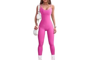 YIOIOIO Women Workout Seamless Jumpsuit Yoga Ribbed Bodycon One Piece Spaghetti Strap Leggings Romper