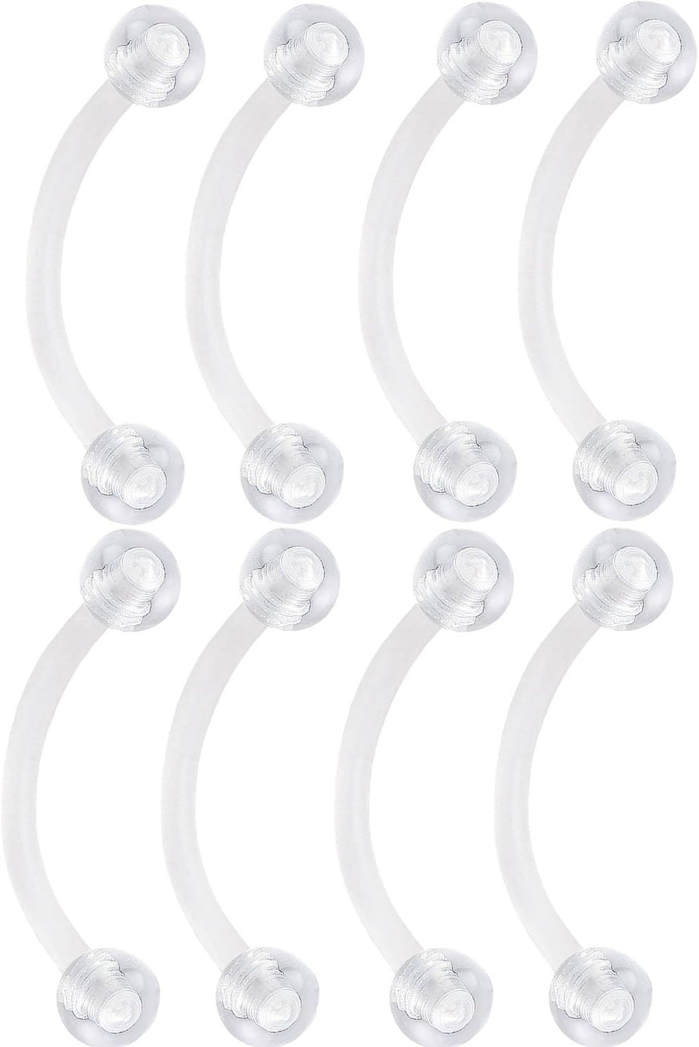 CrazyPiercing 8PCS Cartilage Earring Lip Piercing Eyebrow Ring 16g Curved Barbell Clear Acrylic Bar