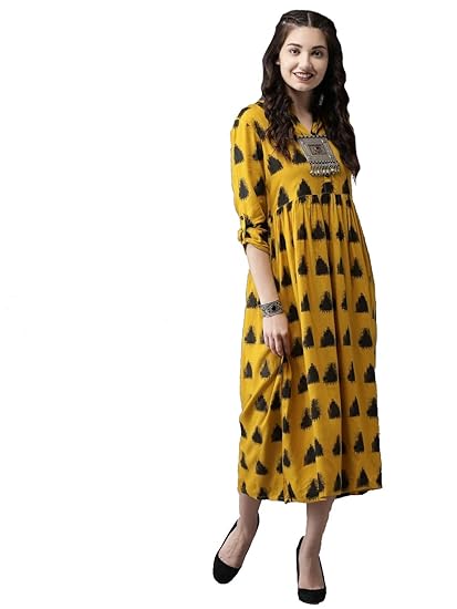 Women Rayon Anarkali Kurti(Mustard)
