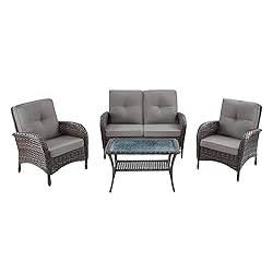 HUMMUH 4-Piece Patio Furniture Wicker Outdoor