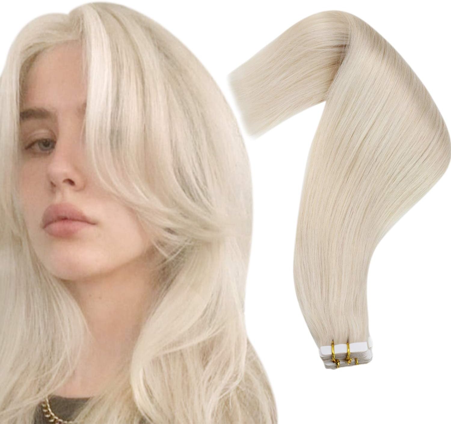 VeSunny Tape in Hair Extensions Human Hair Blonde Short Real Human Hair Tape in Extensions Blonde Silky Straight Blonde Tape in Human Hair Extensions 12inch 20pcs 40g
