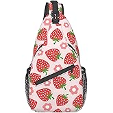 VOOHDDY Strawberry Flower Pink Fruit Sling Bag For Women Men Travel Hiking Backpack Crossbody Shoulder Chest Bags Casual Daypack Sport