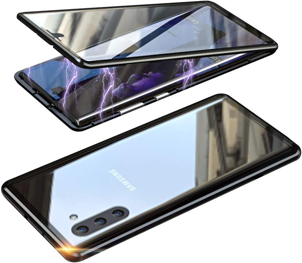 COVERS WALE Samsung Galaxy Note 10 Magnetic Case (Front+Back Glass) Anti Slip Grip and Camera Protection Back Cover for Galaxy Note 10 (Black)