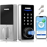 Philips Wi-Fi Smart Door Lock, Fingerprint Door Lock | APP Remote Unlock, Alexa Google Voice, 100 User Codes, Anti-Peep, Backlit Touchscreen, Waterproof, Includes 8 Batteries