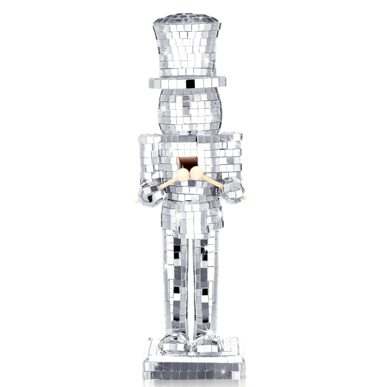 Photo 1 of Hungdao Disco Christmas Decoration Mirror Nutcracker Ornament 10 Inch Silver Retro Nutcracker Soldier Christmas Decoration Wooden Decor for Table Decor Holidays Dinner Party Supplies Figure Puppet