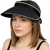 Women Sun Hat Ponytail Straw Beach UPF Protection Packable Visor for Summer