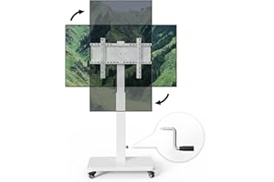 BEISHI Mobile TV Cart with Handle Stepless Lift,Rolling TV Stand for 42-75inch TVs with 90 Rotating,Portrait to Landscape,Height Adjustable TV Stand with Wheels Holds up to 110lbs,Max VESA 600x500mm (White)