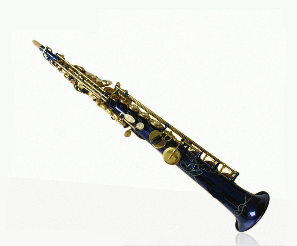 XIE@ Blue Body Gold B Key Bass Soprano Saxophone Straight Tube Configuration Quality Tone Saxophone Gloves with Cleaning Brush Cork Grease Belt Gasket
