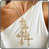 4 Pcs Cross Necklaces for Women Chunky Gold Cross Pearl Pendant Necklace Statement Party Prom Jewelry Accessories Gifts for Her