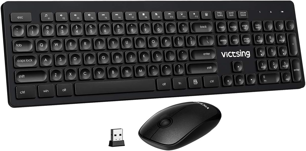 VicTsing Wireless Keyboard and Mouse [Whisper Quiet], 2.4GHz Wireless Keyboard Mouse Combo, Computer Keyboard and Wireless Mouse, USB Unifying Receiver, for PC Computer Laptop Windows iMac,Black: Computers & Accessories