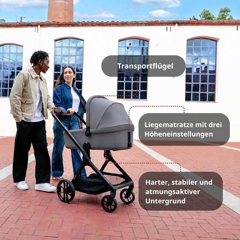 Kombo, 2-in-1 Kombi-Kinderwagen mit höhenverstellbarer Babywanne und wendbarem Sportsitz, automatische Einhand-Faltung, ab Geburt bis 22 kg, Grau