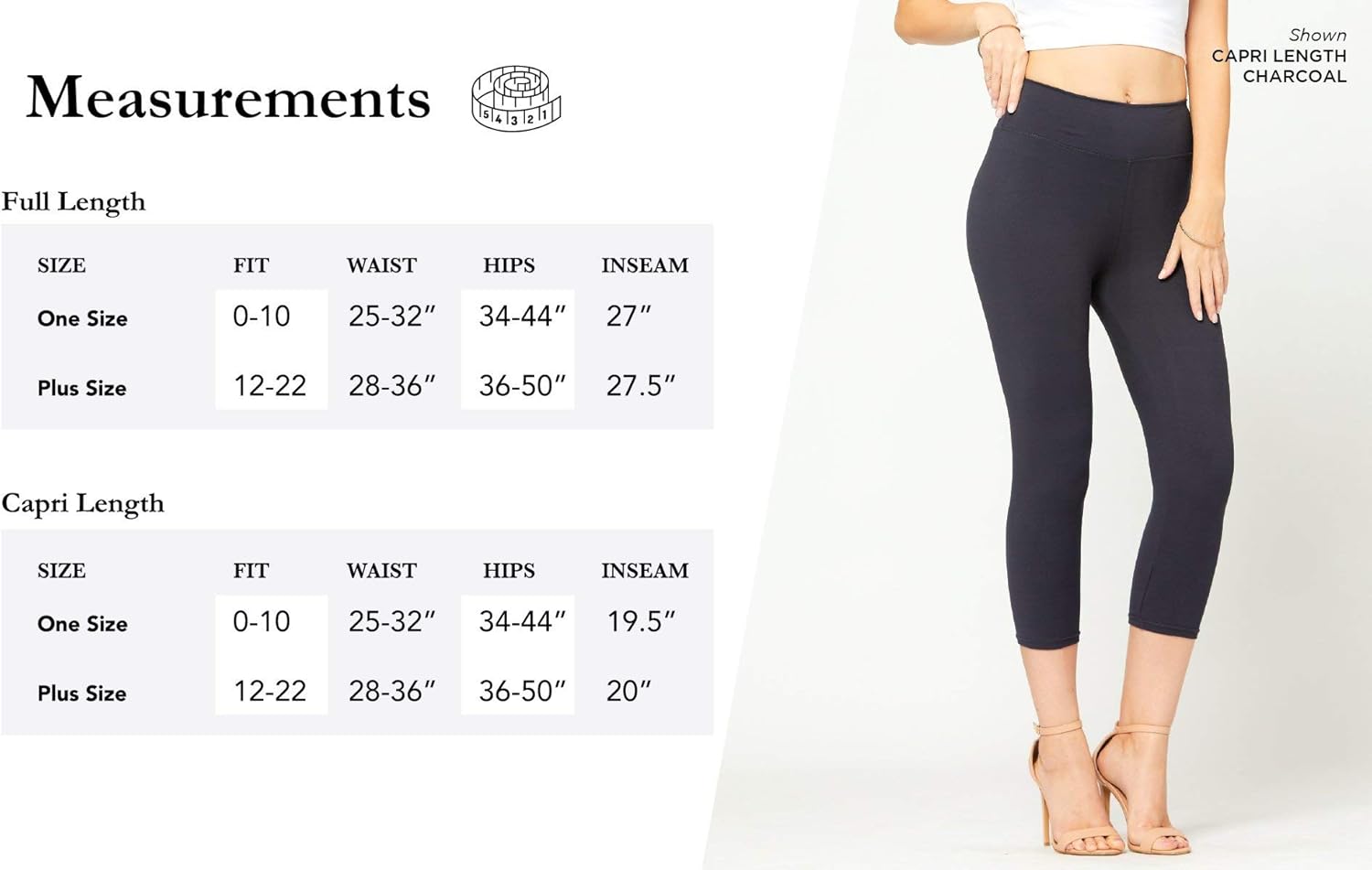 Premium Ultra Soft High Waisted Leggings - 20+ Colors in Capri and Full Length - Regular and Plus Size: Clothing