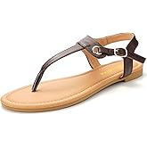 YLULEFFA Sandals for women - Womens Comfortable Cute Flat Thong Sandals - Women’s Summer Sandal Shoes with Adjustable Ankle Buckle T-Strap