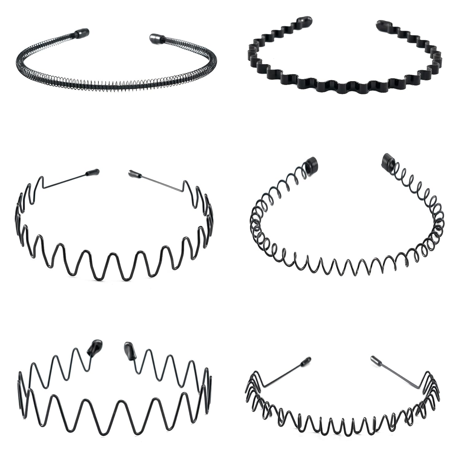 vorey 6Pcs Wavy Headband Metal Hair Hoop Ordinary Headwear Hair Accessories for Women Men (black-6pcs) : Beauty