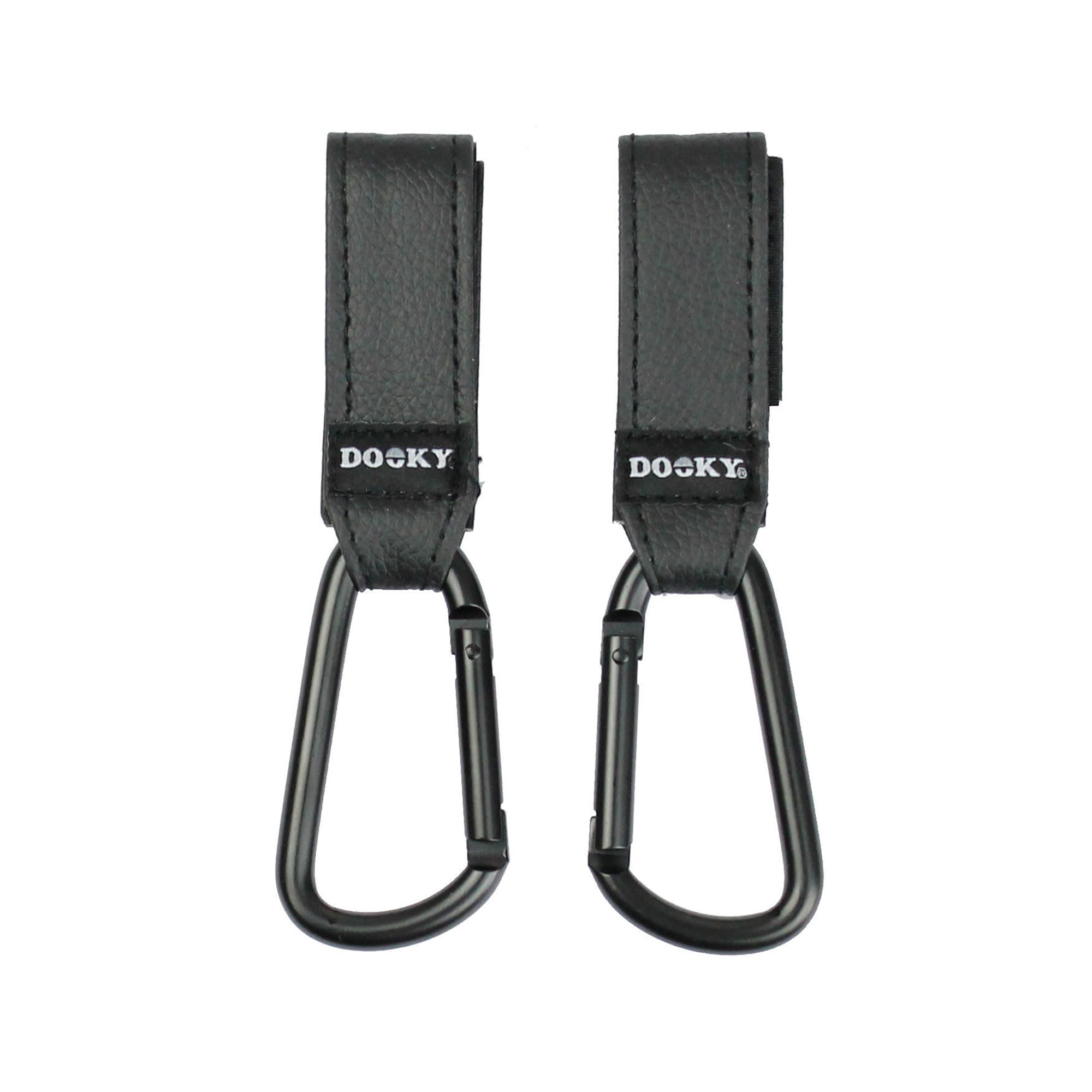 Dooky - Pram Hooks Small, Pack of 2 - Pram Hooks Buggy for Bags, Pram Clips Pendant Bag Hook - Aluminium - Black - Universal Fit
