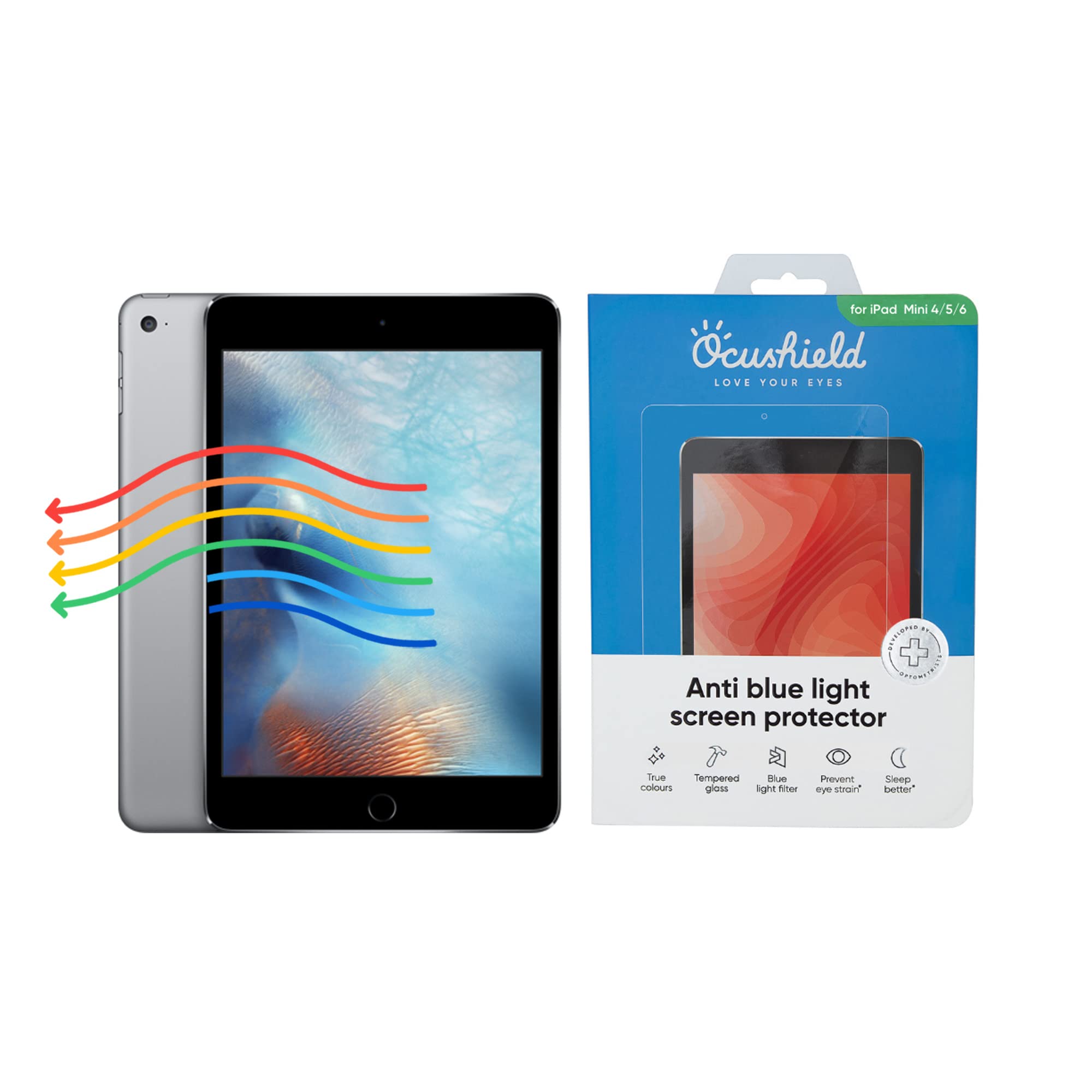 Ocushield Anti Blue Light Tempered Glass Screen Protector for Apple iPad Mini 4/5 - Blue Light Filter for iPad Eye Protection - Accredited Medical Device - Anti-Glare