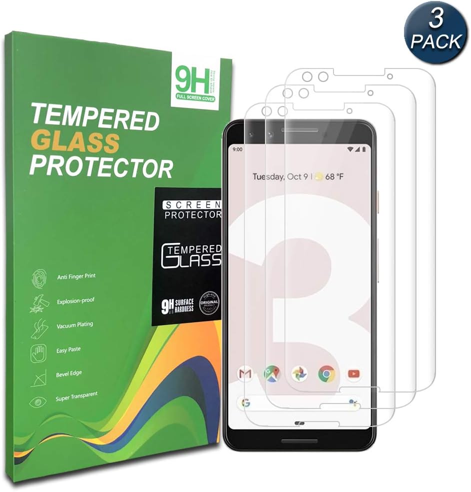 [3PACK] for Pixel 3 Tempered Glass Screen Protector,[9H Hardness][Anti-Scratch][Case Friendly][HD Clear][Anti-Fingerprint] Tempered Glass Screen Protector Compatible with Google Pixel 3