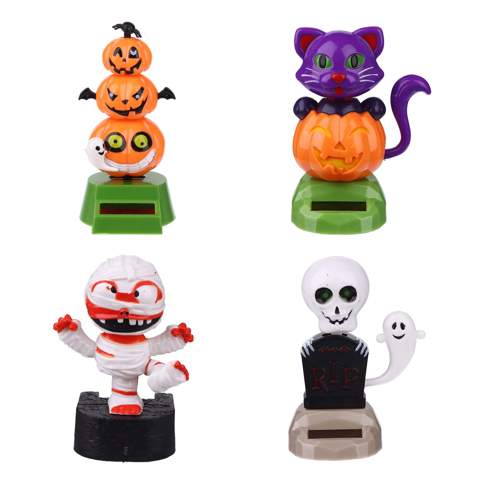 Photo 1 of 4 Pack Halloween Solar Powered Dancing Toys Skull Pumpkin Zombie Elf Witch Car Shaking Head Dancer Doll Halloween Toy Figurines Car Windowsill Decor for Car Dashboard Toys Gift Office Desk Decor