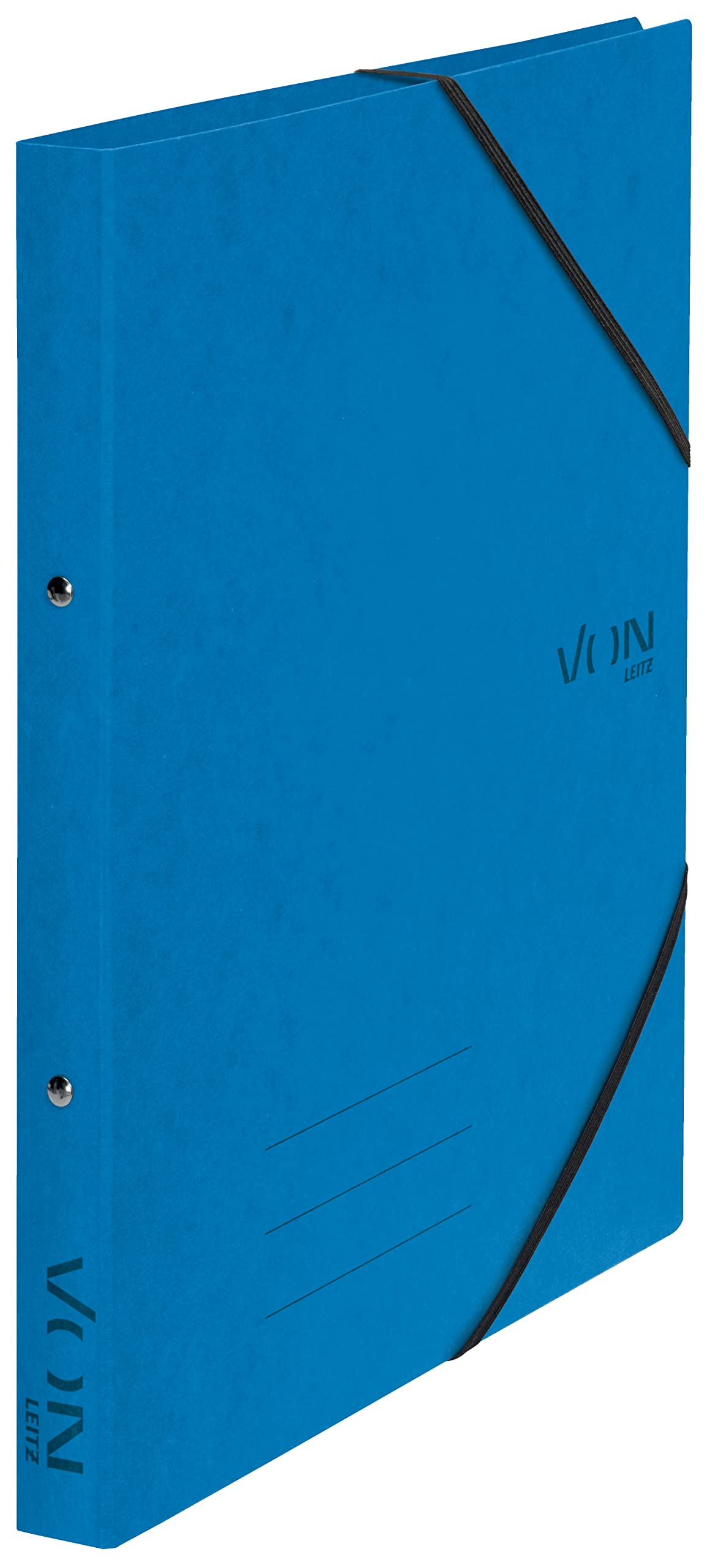 VON Leitz 30120035 A4 Ring Binder, Cardboard, with 2 Rings and Elastic Closure, 25 mm Spine Width, for 140 Sheets, Ring Mechanism, for School, Study & Home, Pack of 5, Blue