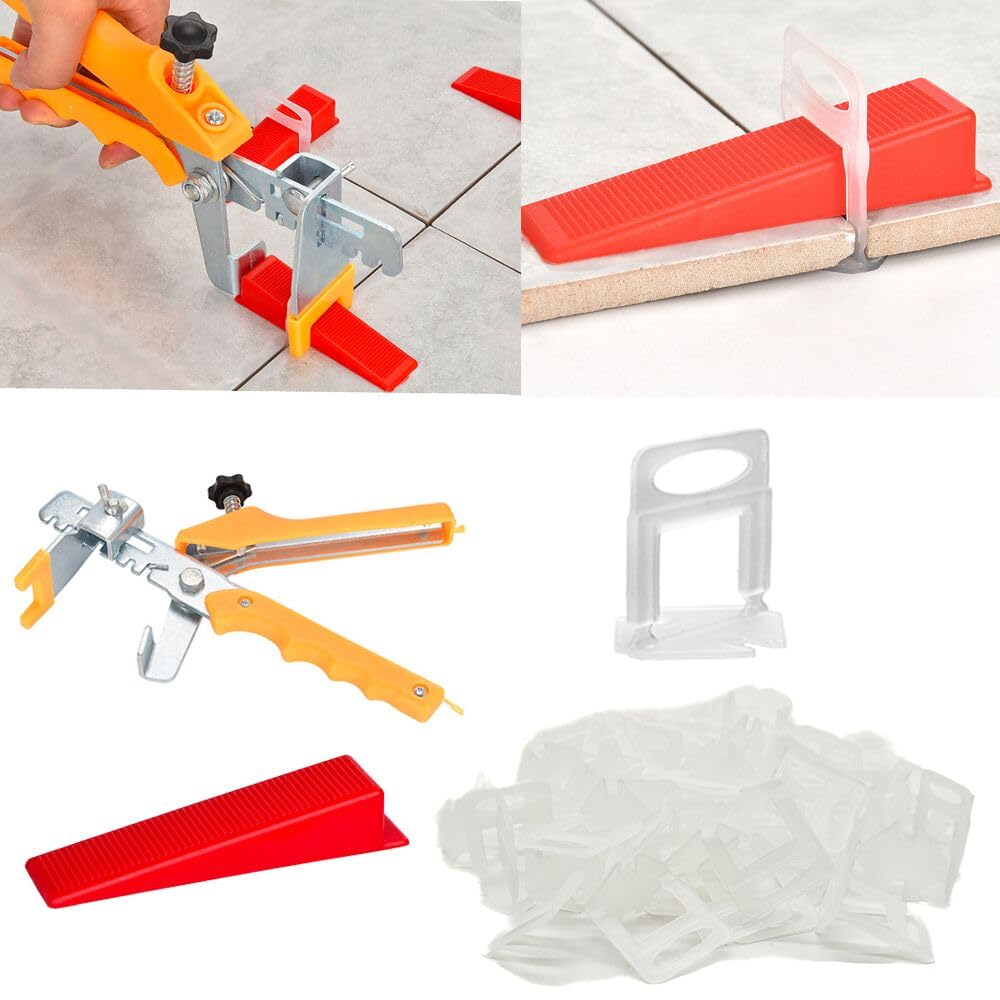 Aisamco Tile Leveling System 1.5mm with Tile Plier,300 Pcs Tile Level Wedge Spacer and 100 Pcs Wedges with 1 Pcs Tile Leveling Plier, Tools Kit for Tile Stone Installation (1.5mm Tool Set)