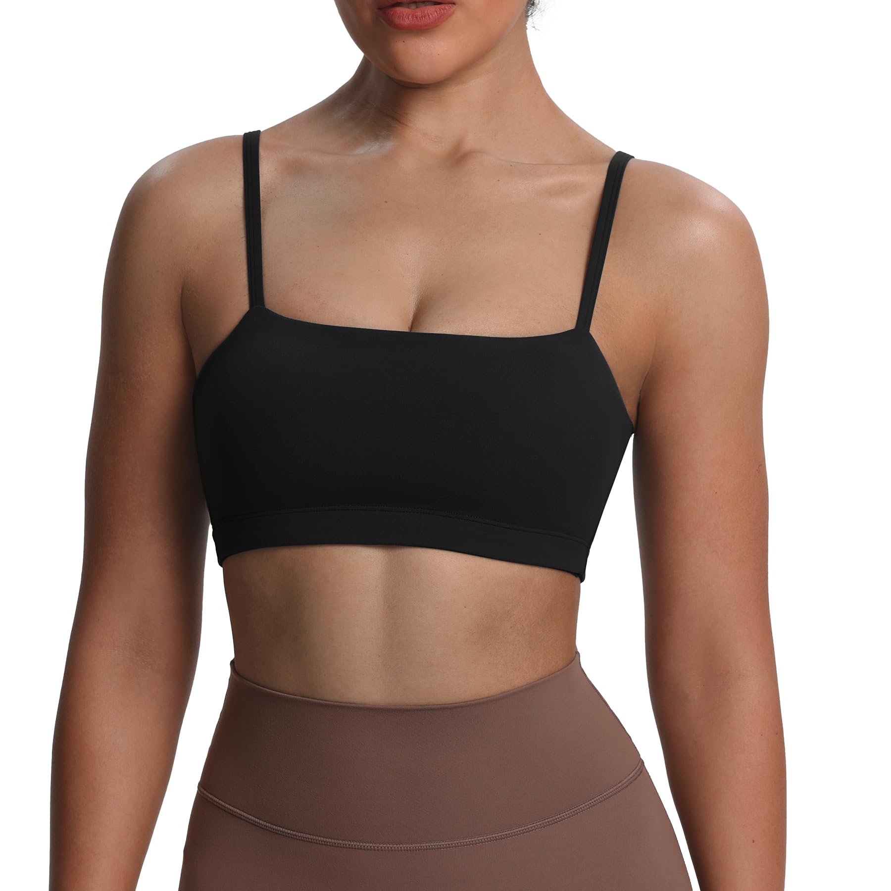 Photo 1 of Aoxjox Women's Workout Bandeau Sports Bras Training Fitness Running Yoga Crop Tank Top (Black, Medium)