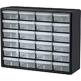 Akro-Mils 24-Drawer Plastic Drawer Storage Cabinet for Garage Organization, Bead Organizer, Building Bricks Storage, Teacher Toolbox, Makeup Organizer, 20" W x 6" D x 16" H, 10124 Black