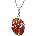 Carnelian Necklace for Women, Real Carnelian Crystal Necklace - Carnelian Silver Spiral Tumble Spiritual Healing Crystal Necklace Pendant - Chakra Necklace for Women & Men