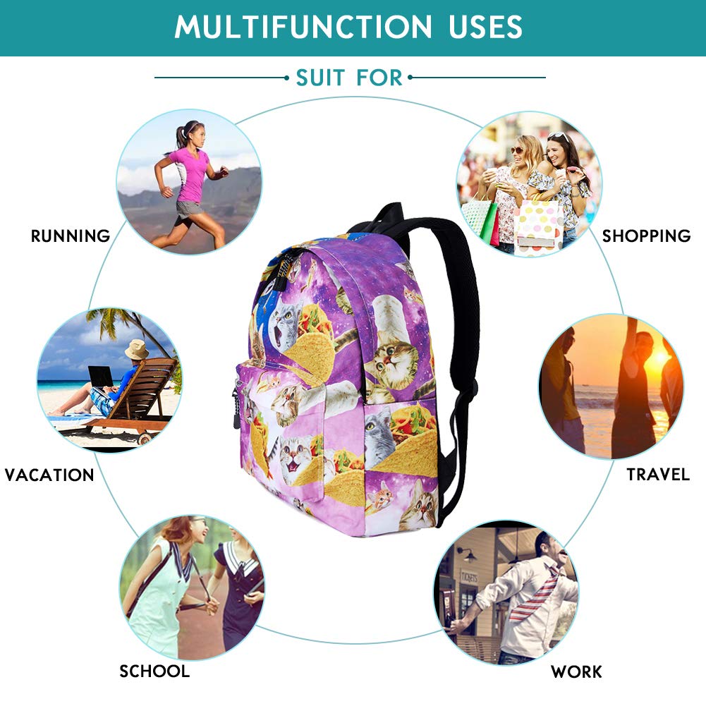 TUONROAD Funny Pizza Cat School Backpack Travel Collection 3D Game Printing Unisex School Bag