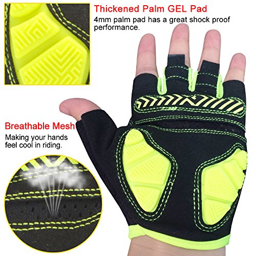 HuwaiH Bike Gloves Gel Pad Shock-Absorbing | Anti-Slip Outdoor Sports Riding Working Half Fingers Cycling Gloves Short Mountain Bicycle Motorcycle Gloves (Green, Small)