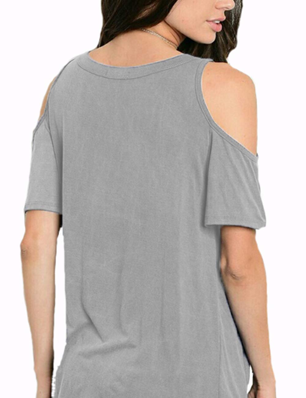 Eanklosco Women\'s Cold Shoulder Shirt Casual Short Sleeve T-Shirt Summer Twist Knot Front Tunic Tops (XL, Gray)