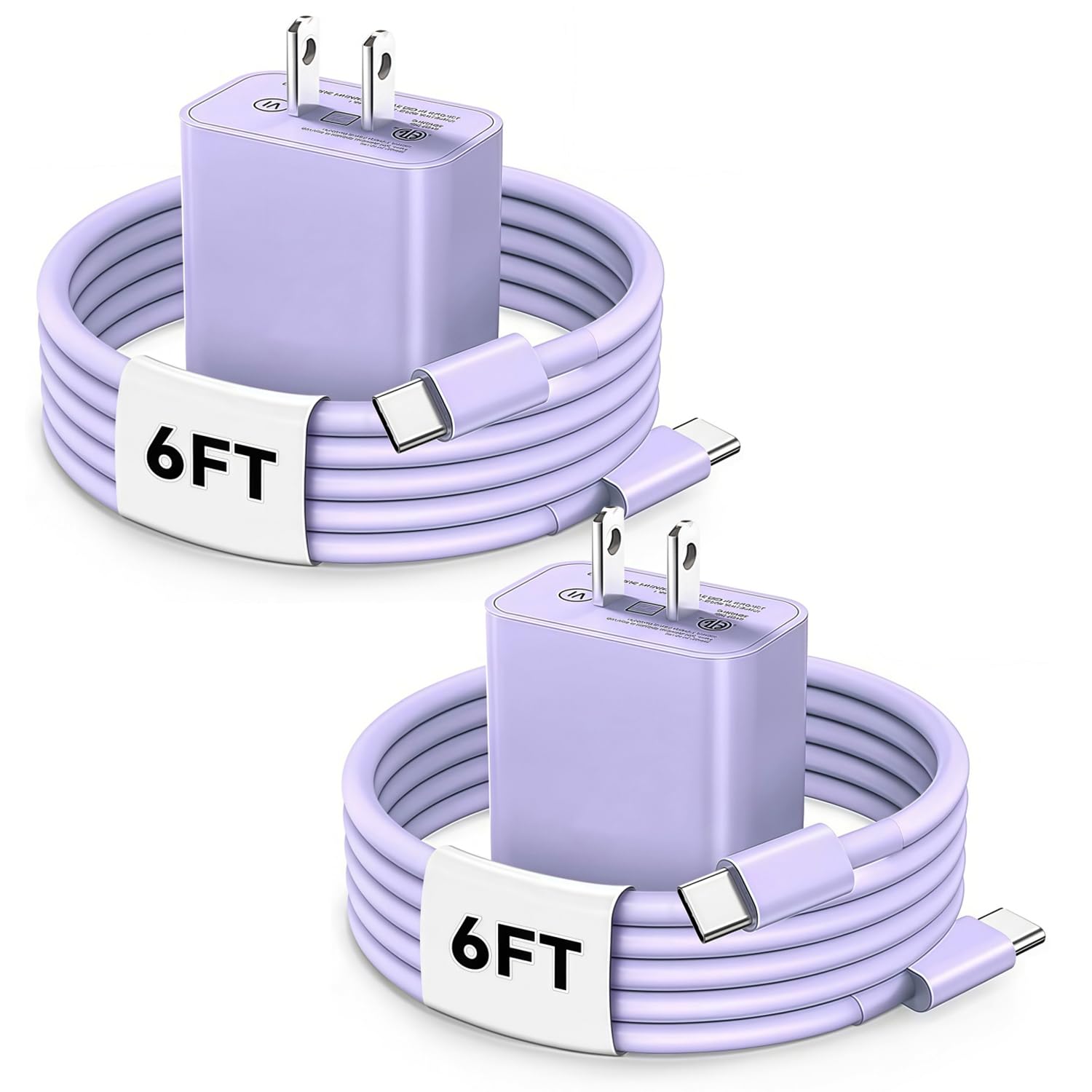 Photo 1 of [2Pack]Lilac Purple USB C Cable, 20w iPhone 17 Charger Cord Long 6ft Type C i phone 15 Pro Max Charger Fast Charging For iPhone 16 Plus/16e, MacBook, iPad Pro Air Mini, Samsung Galaxy S25 S24 A56 A17