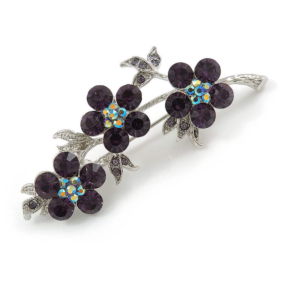 Diamante Floral Brooch (Silver&Lilac)