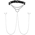 JFORYOU Nipple Ring with Choker Necklaces Stainless Steel Nipple Rings Chain Heart Cat Head Punk Chokers for Women Nipple Barbell Piercing Jewelry
