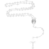 Solid 925 Sterling Silver 3mm-5mm Italian Virgin Mary Rosary Bead Cross Necklace | Made In Italy | 925 Sterling Silver Rosary Y Necklace Chain for Women And Men